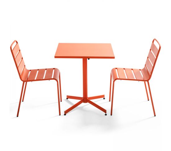 Palavas - Ensemble Table De Jardin Carrée Et 2 Chaises Métal Orange