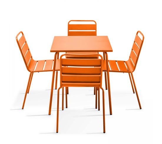 Palavas - Ensemble Table De Jardin Et 4 Chaises En Métal Orange