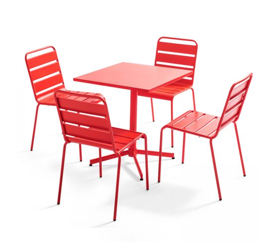 Palavas - Table Carrée 70 Cm Plateau Inclinable Et 4 Chaises Rouge
