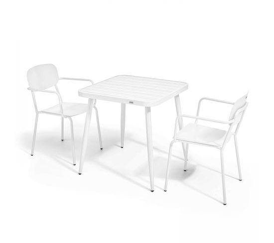 Ensemble Table De Jardin Et 2 Fauteuils En Aluminium Blanc