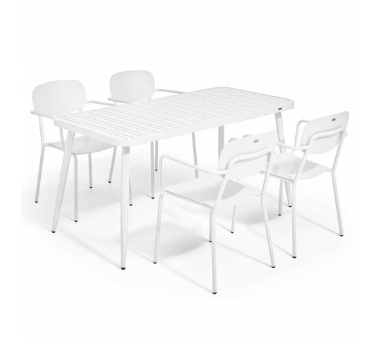 Ensemble Table De Jardin Et 4 Fauteuils En Aluminium Blanc
