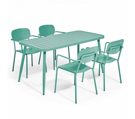 Ensemble Table De Jardin Et 4 Fauteuils En Aluminium Vert Olive