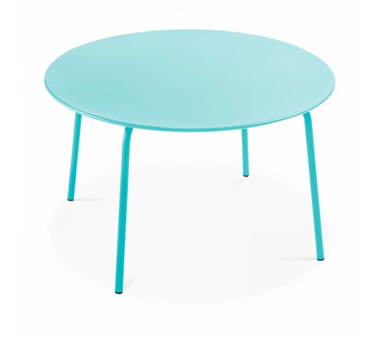 Palavas - Table De Jardin Ronde En Acier Turquoise 120 Cm