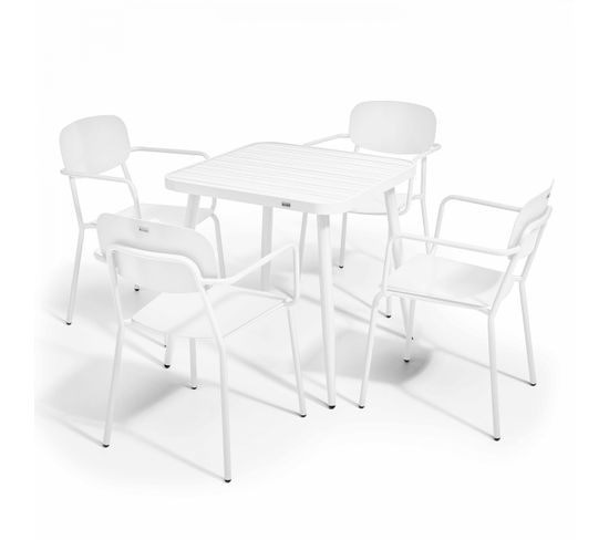 Ensemble Table De Jardin Et 4 Fauteuils En Aluminium Blanc