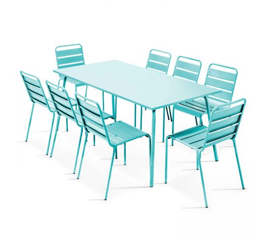 Palavas - Ensemble Table De Jardin Et 8 Chaises En Métal Turquoise