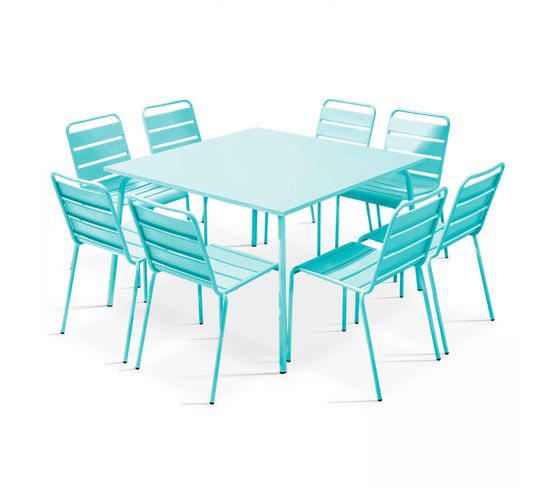 Palavas - Ensemble Table De Jardin Et 8 Chaises En Métal Turquoise