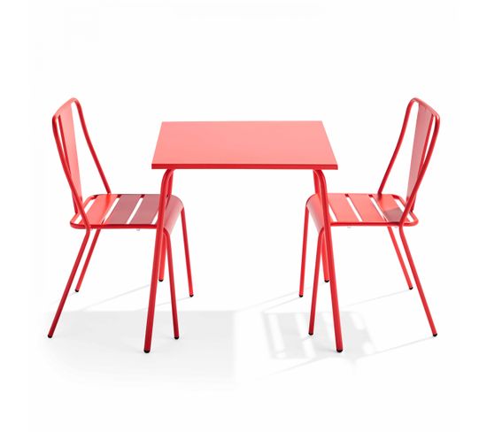 Palavas - Ensemble Table De Jardin Carrée Et 2 Chaises Bistrot Rouge