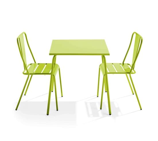 Palavas - Ensemble Table De Jardin Carrée Et 2 Chaises Bistrot Vert