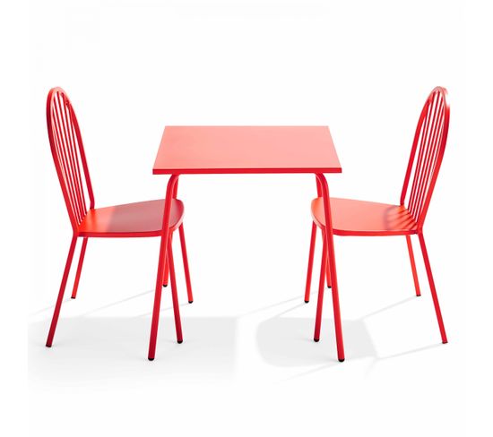 Palavas - Ensemble Table De Jardin Bistrot Et 2 Chaises En Acier Rouge
