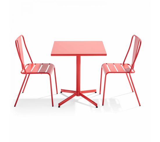 Palavas - Ensemble Table Inclinable De Jardin Et 2 Chaises Rouge