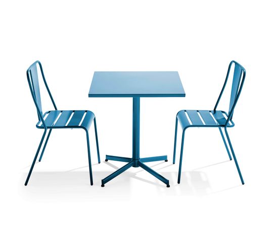 Palavas - Ensemble Table Inclinable De Jardin Et 2 Chaises Bleu Pacific