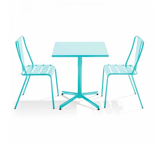 Palavas - Ensemble Table Inclinable De Jardin Et 2 Chaises Turquoise