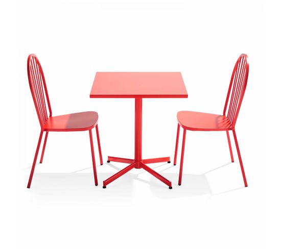 Palavas - Ensemble Table Carrée De Jardin Inclinable Et 2 Chaises Bistrot Rouge