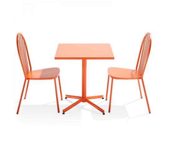 Palavas - Ensemble Table Carrée De Jardin Inclinable Et 2 Chaises Bistrot Orange