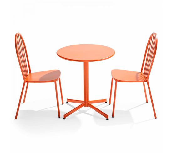 Palavas - Ensemble Table Ronde Et 2 Chaises De Jardin Bistrot Métal Orange