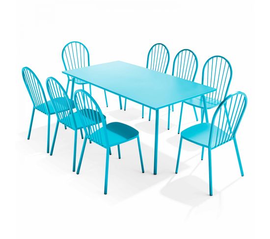 Palavas - Ensemble Table De Jardin Et 8 Chaises Bistrot En Acier Bleu