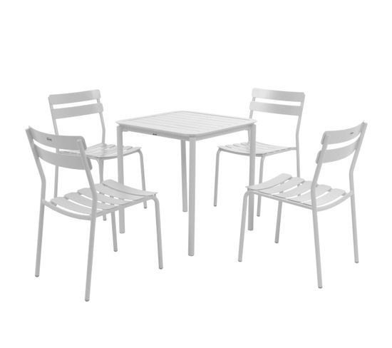 Ensemble Table De Terrasse 70cm Et 4 Chaises Blanc