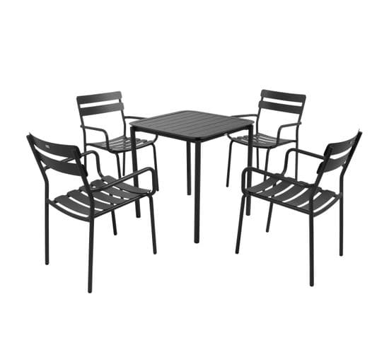 Ensemble Table De Terrasse 70cm Et 4 Fauteuils Noir