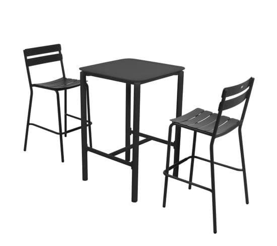 Table Haute De Terrasse Avec 2 Chaises En Aluminium Noir