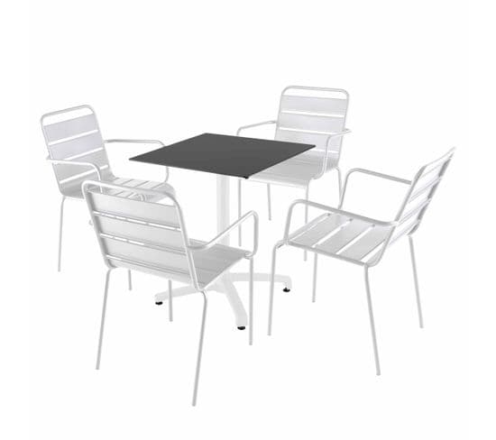 Ensemble Table 60 Cm Noir Et 4 Chaises En Métal Blanc