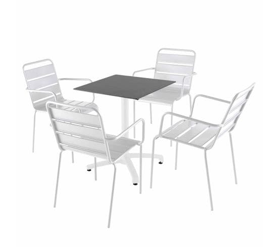 Ensemble Table 60 Cm Ardoise Et 4 Chaises En Métal Blanc