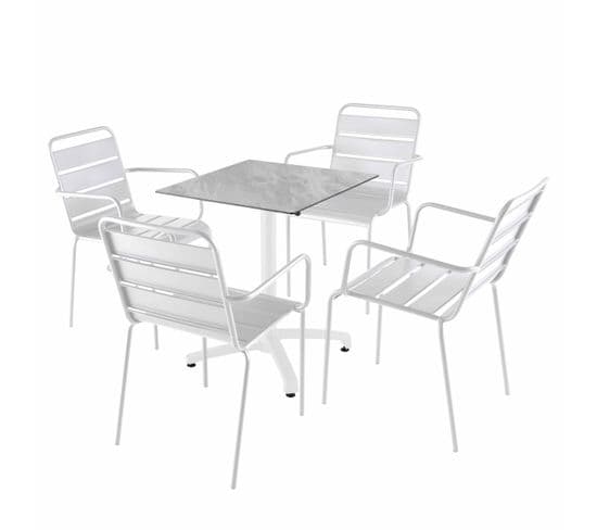 Ensemble Table 60 Cm Marbre Et 4 Chaises En Métal Blanc