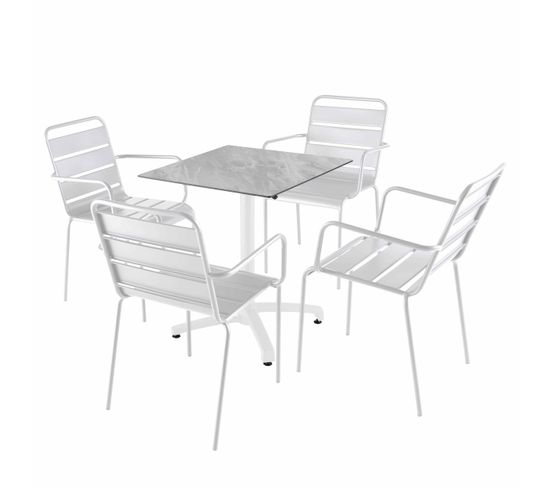 Ensemble Table 70 Cm Marbre Et 4 Chaises En Métal Blanc