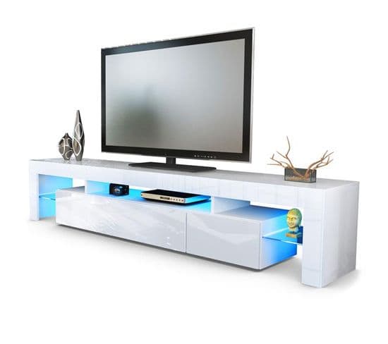 Meuble TV Blanc  Avec LED 38 X 189 X 35 Cm