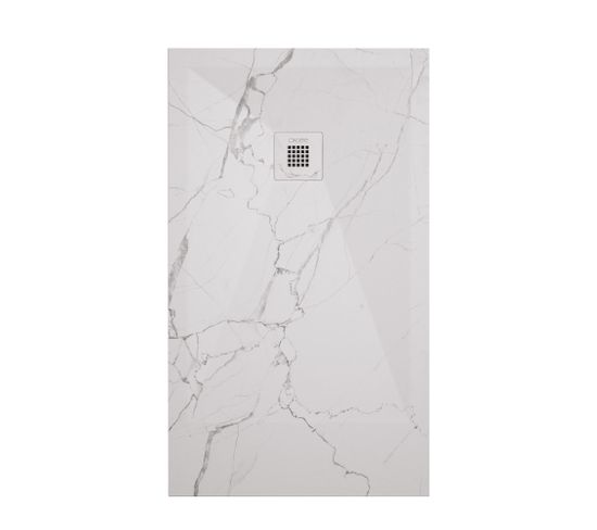 Receveur Nola 3 - 90x120x3cm - Résine - Marbre Blanc - Bonde