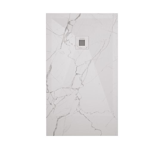 Receveur Nola 3 - 80x100x3cm - Résine - Marbre Blanc - Bonde