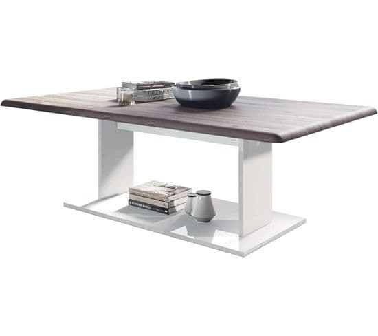 Table De Salon Table Basse  En Blanc Avec Plateau De Dessus En Chêne Nordique 40 X 120 X 70
