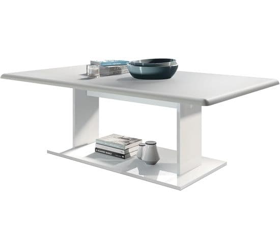 Table De Salon Table Basse   En Blanc Avec Plateau De Dessus En Blanc Mat 40 X 120 X 70