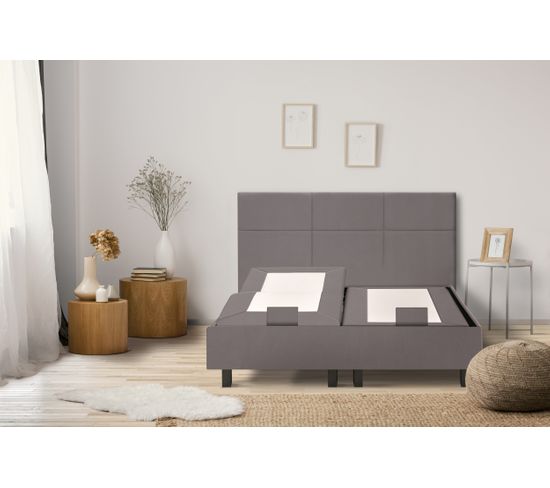 Sommier relaxation 2x90x200 cm EPEDA ZEN tissu gris taupe