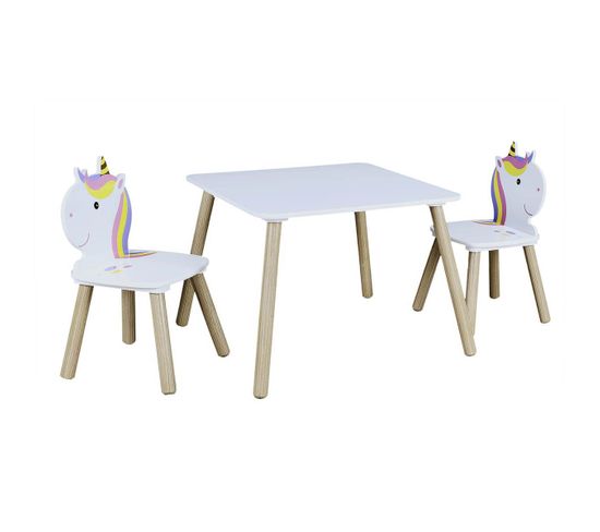 Ensemble Table Et 2 Chaises Enfant Motif Licorne - Unicorn