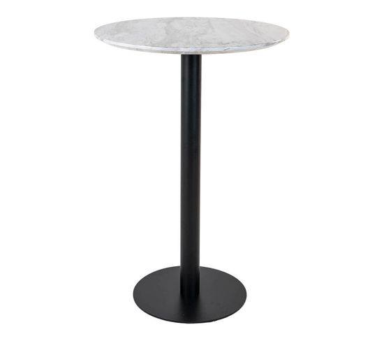 Table Haute Ø70cm Aspect Marbré Et Pied Métal Noir - Tyrol