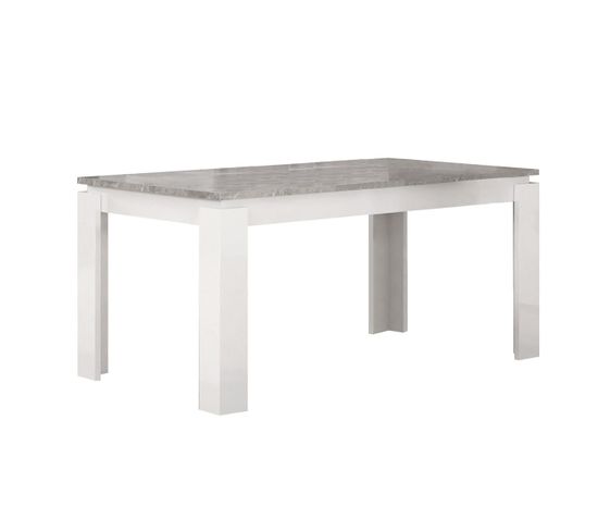 Table Repas Rectangulaire Allongeable Laquée Blanc Et Effet Marbre Gris - Chopin