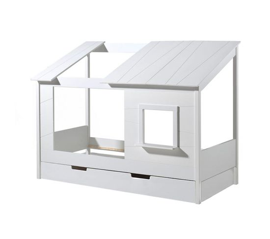 Lit Maison 90x200cm Blanc Avec Fenêtre + Tiroir - Laka