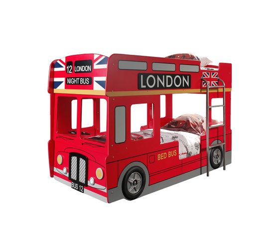 Lits Superposés 90x200cm Style Bus Londres Avec LEDs - Soho