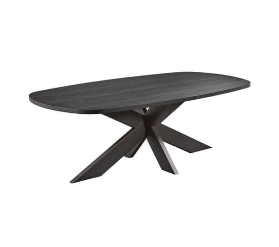 Table Repas Ovale 200cm Aspect Bois Noir Piètement Etoile - Alpha