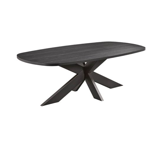 Table Repas Ovale 230cm Aspect Bois Noir Piètement Etoile - Alpha