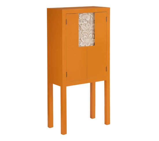 Meuble 2 Portes Coloris Orange Et Motif Floral - Lazie