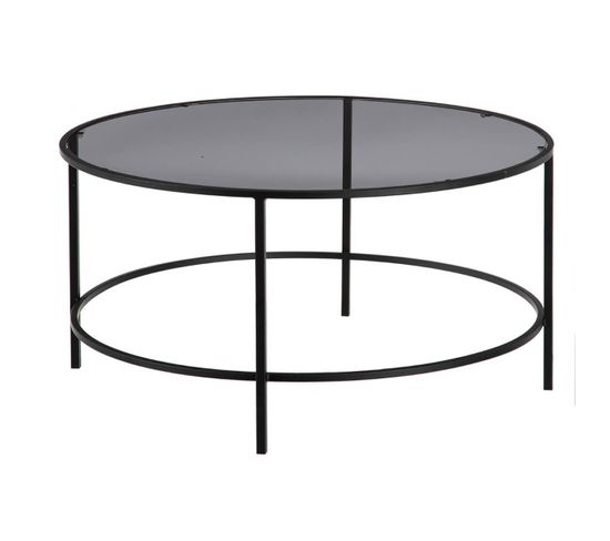 Table Basse Ø90cm Verre Grisé Et Métal Noir - Redondo