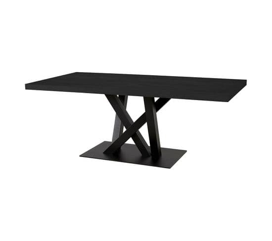 Table Rectangulaire 170cm Aspect Bois Noir Piètement Croisé Métal Noir - Nox