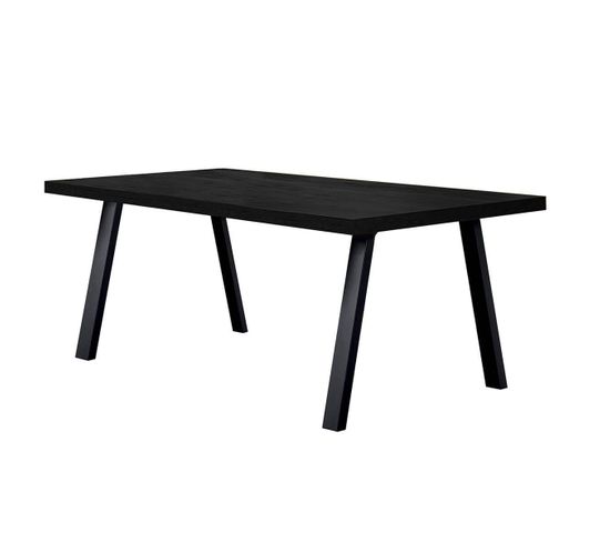 Table Rectangulaire 200cm Aspect Bois Noir Piètement À Métal Noir - Nox