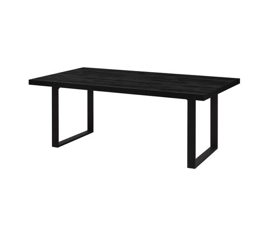 Table Rectangulaire 200cm Aspect Bois Noir Piètement U Métal Noir - Nox