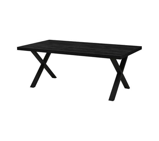 Table Rectangulaire 200cm Aspect Bois Noir Piètement X Métal Noir - Nox