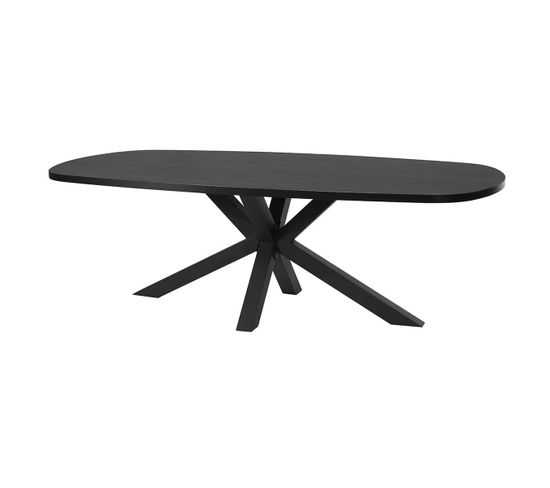 Table Ovale 200cm Aspect Bois Piètement Etoile Métal Noir - Nox