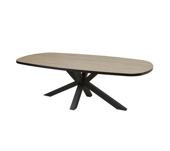 Table Ovale 200cm Aspect Bois Piètement Etoile Métal Noir - Frank