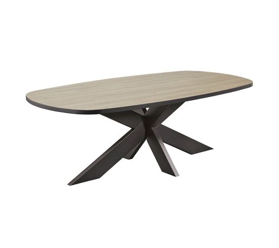 Table Ovale 200cm Aspect Bois Piètement Araignée Métal Noir - Frank