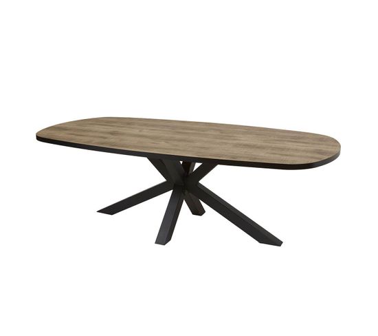 Table Ovale 200cm Aspect Bois Piètement Etoile Métal Noir - Tropix